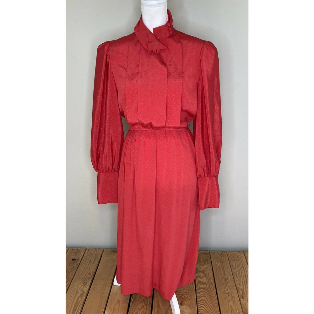 Vtg JT DRESS Knee Length Flowy Long Sleeve Dress M